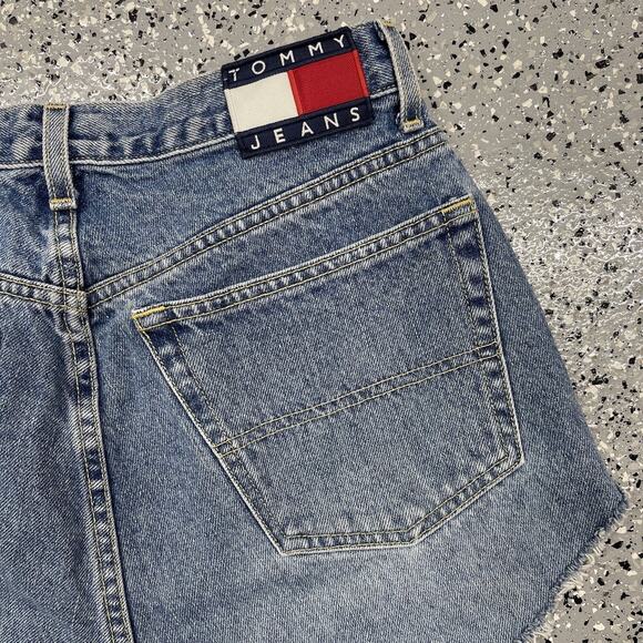 Tommy Jeans Short Shorts Cut Off Button Fly Size 9 Vintage Box Logo - Picture 6 of 6